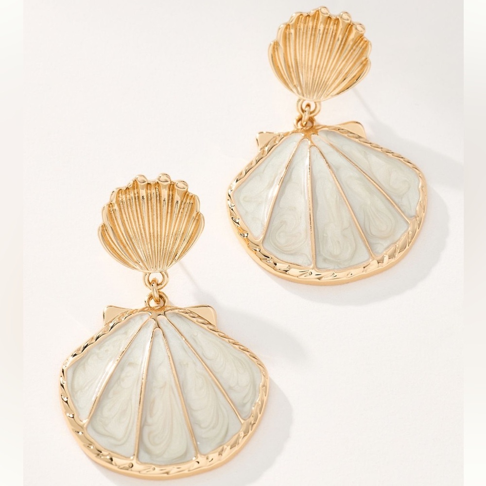 Double Shell Metal Drop Earrings | Anthropologie NWT